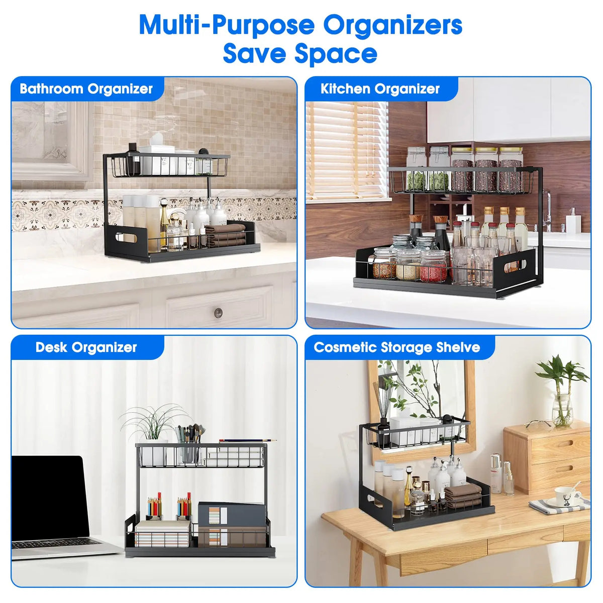 2-Tier Sliding Under Sink Organizer – Kitchen & Bathroom Storage