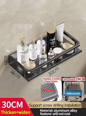 Wall-Mounted Aluminum Bathroom Rack – Space-Saving Storage Shelf