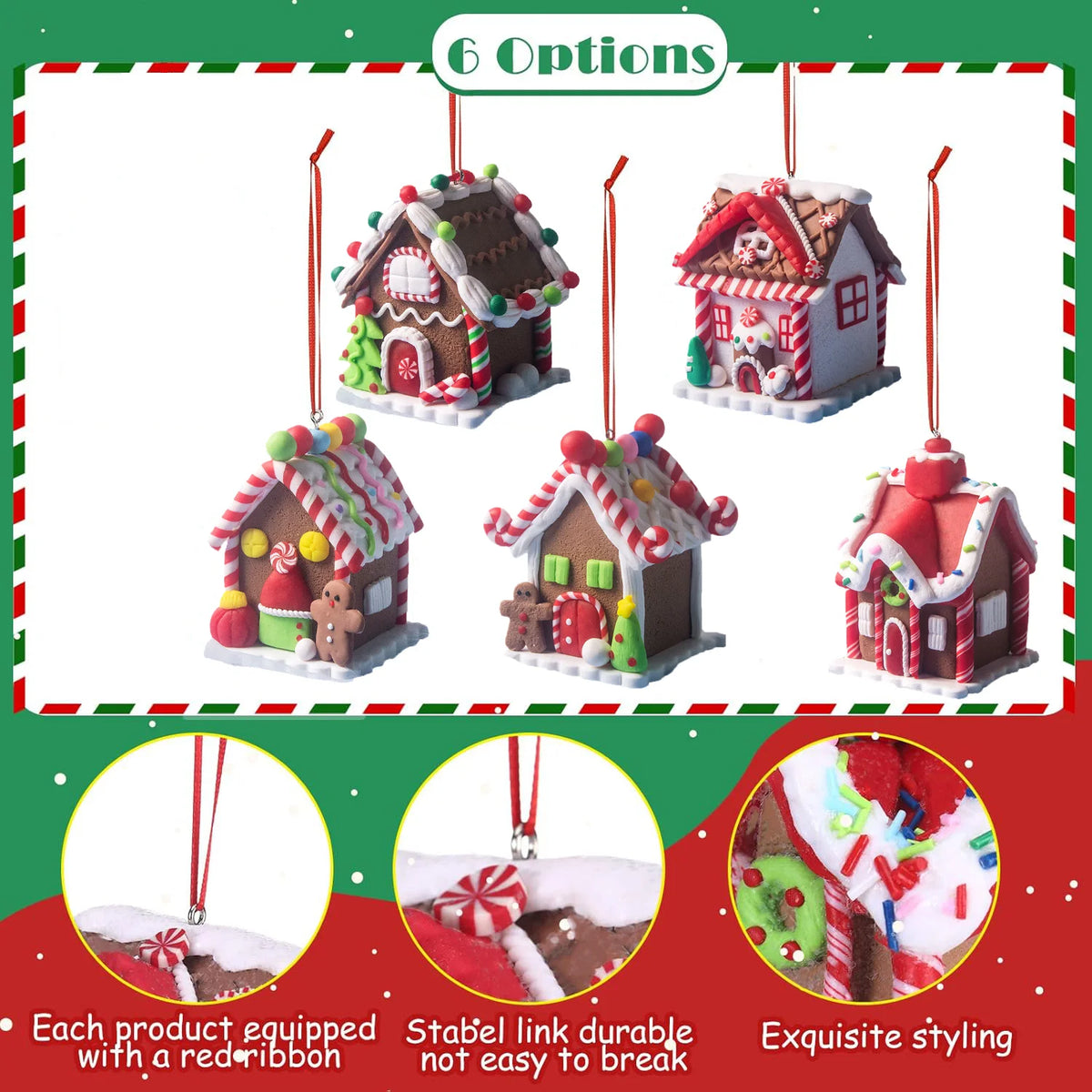 5pcs Gingerbread House Christmas Tree Ornaments, Hanging Holiday Decor