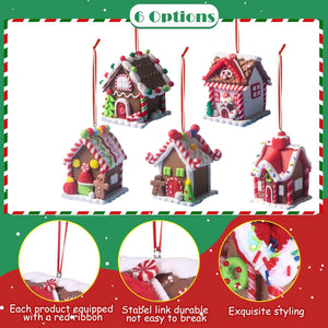 5pcs Gingerbread House Christmas Tree Ornaments, Hanging Holiday Decor