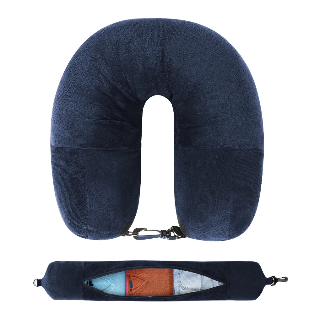 Travel Neck Pillow with Clothing Storage – U-Shaped Travel Pillow