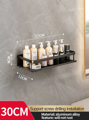 Wall-Mounted Aluminum Bathroom Rack – Space-Saving Storage Shelf
