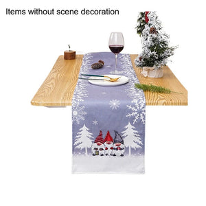 Christmas Red & Gray Cartoon Tablecloth – Holiday Table Decor