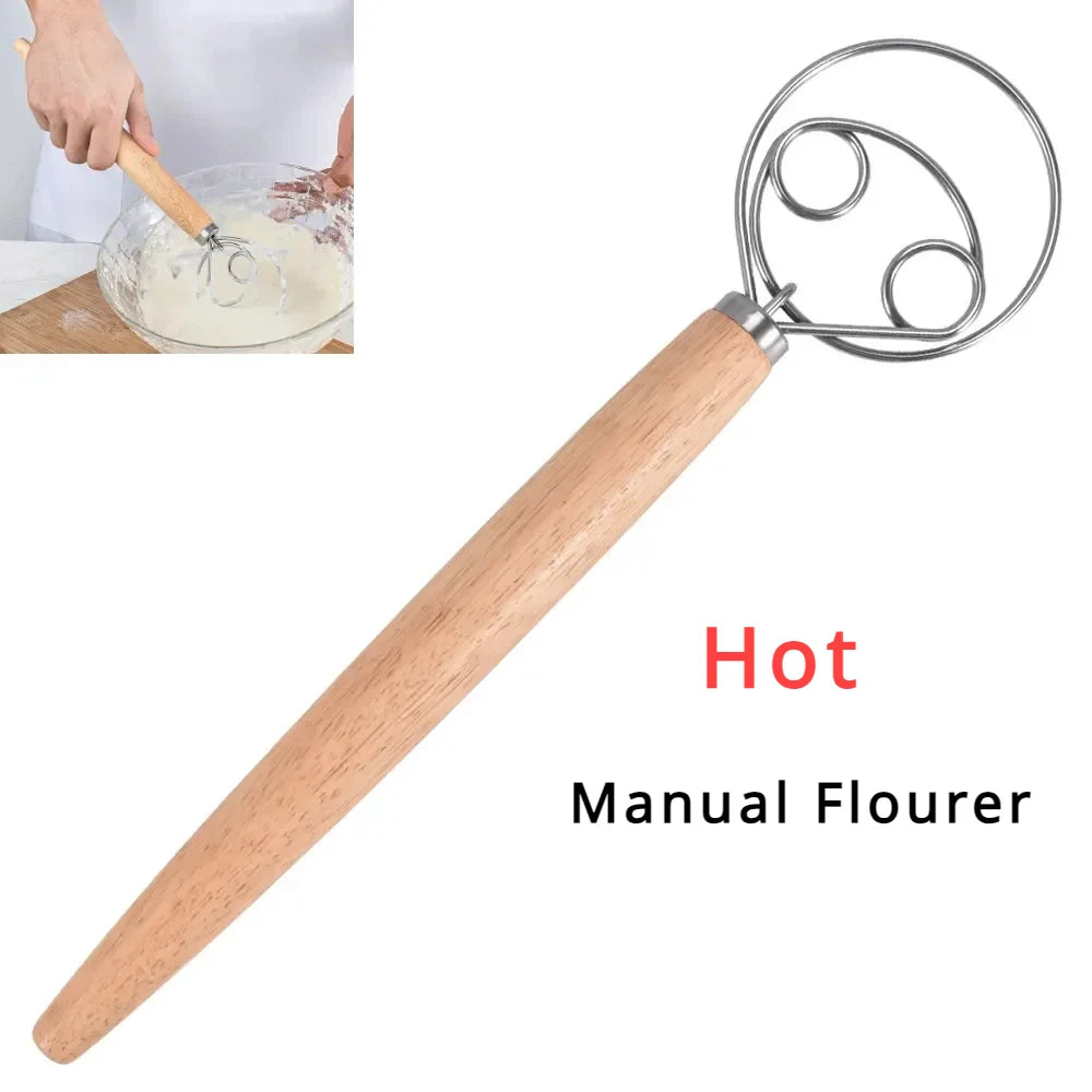 Danish Dough Whisk with Wooden Handle – Stainless Steel Baking Tool