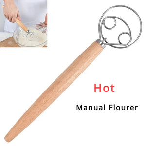 Danish Dough Whisk with Wooden Handle – Stainless Steel Baking Tool