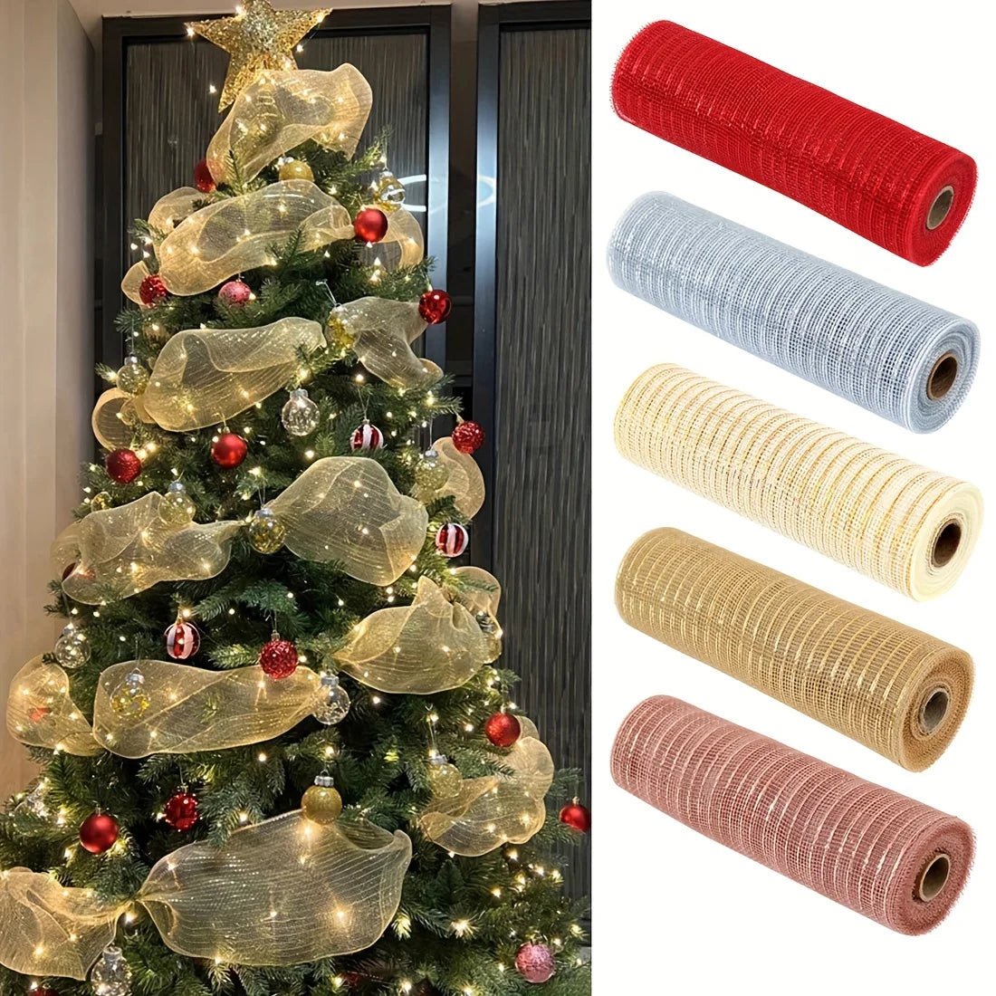 Christmas Tree Ribbon Bow Ornaments, 9M Christmas DIY Hanging Decor, Navidad Noel New Year 2026