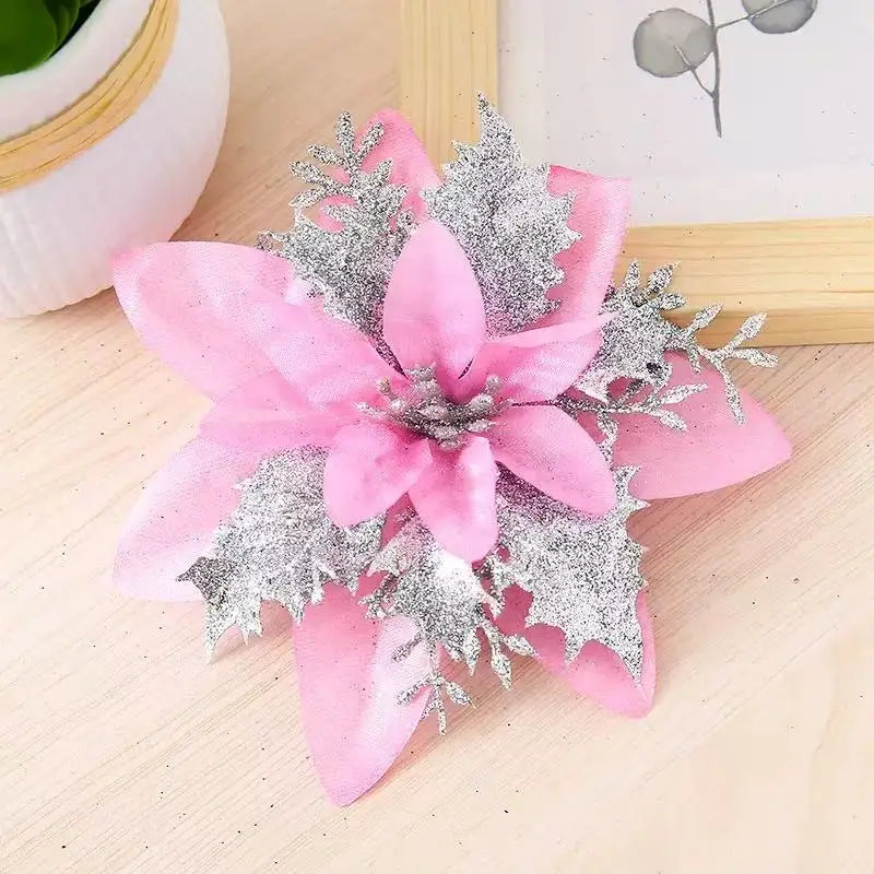 1–20pcs Glitter Artificial Christmas Flowers, Xmas Tree Ornaments & Holiday Decorations