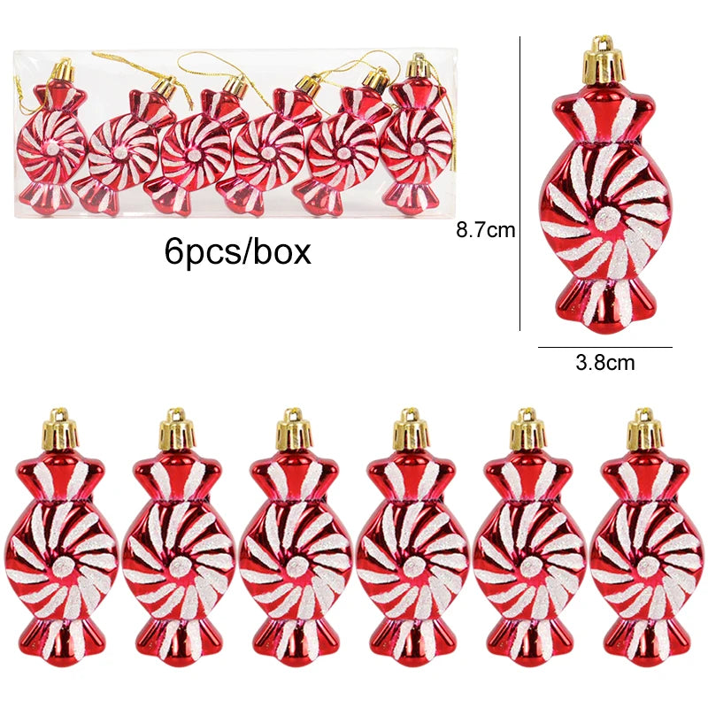 6pcs Christmas Candy Cane, Lollipop & Hanging Ball Ornaments for Xmas Tree