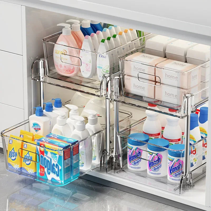 Writing  2-Tier Under Sink Organizer – Sliding Pull-Out Storage Rack