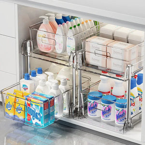 Writing  2-Tier Under Sink Organizer – Sliding Pull-Out Storage Rack