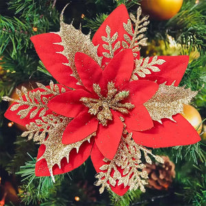 1–20pcs Glitter Artificial Christmas Flowers, Xmas Tree Ornaments & Holiday Decorations