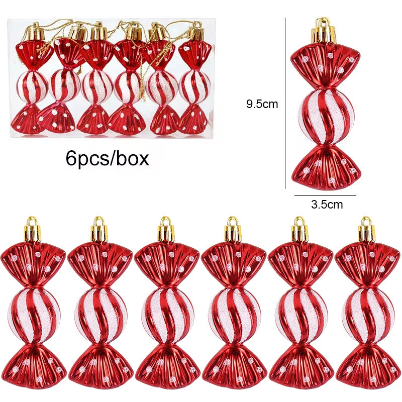 6pcs Christmas Candy Cane, Lollipop & Hanging Ball Ornaments for Xmas Tree