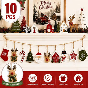 10-Piece Wooden Christmas Decor Set – Santa & Reindeer