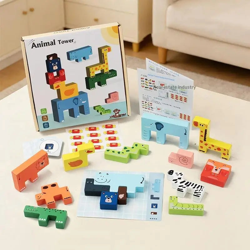 Wooden Montessori Animal Matching Puzzle – Educational 3D Toy for Kids