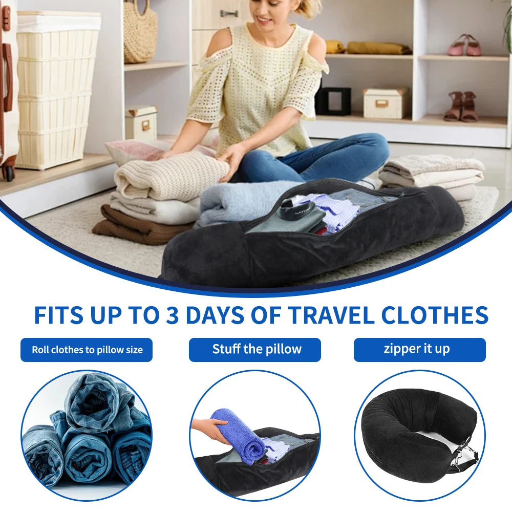 Travel Neck Pillow with Clothing Storage – U-Shaped Travel Pillow