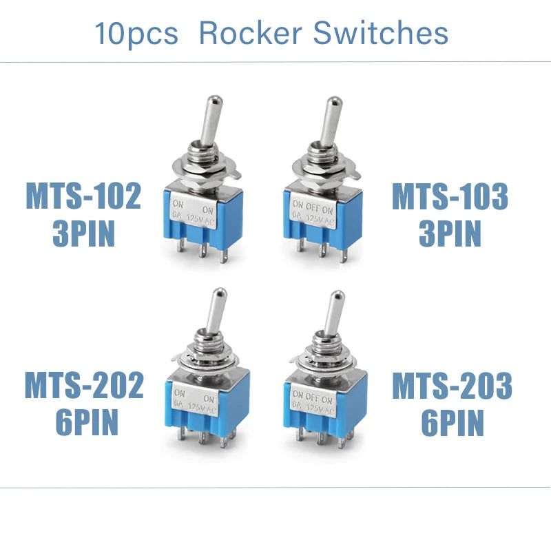 10PCS Mini Toggle Switch Set – 3Pin/6Pin ON-OFF Switches