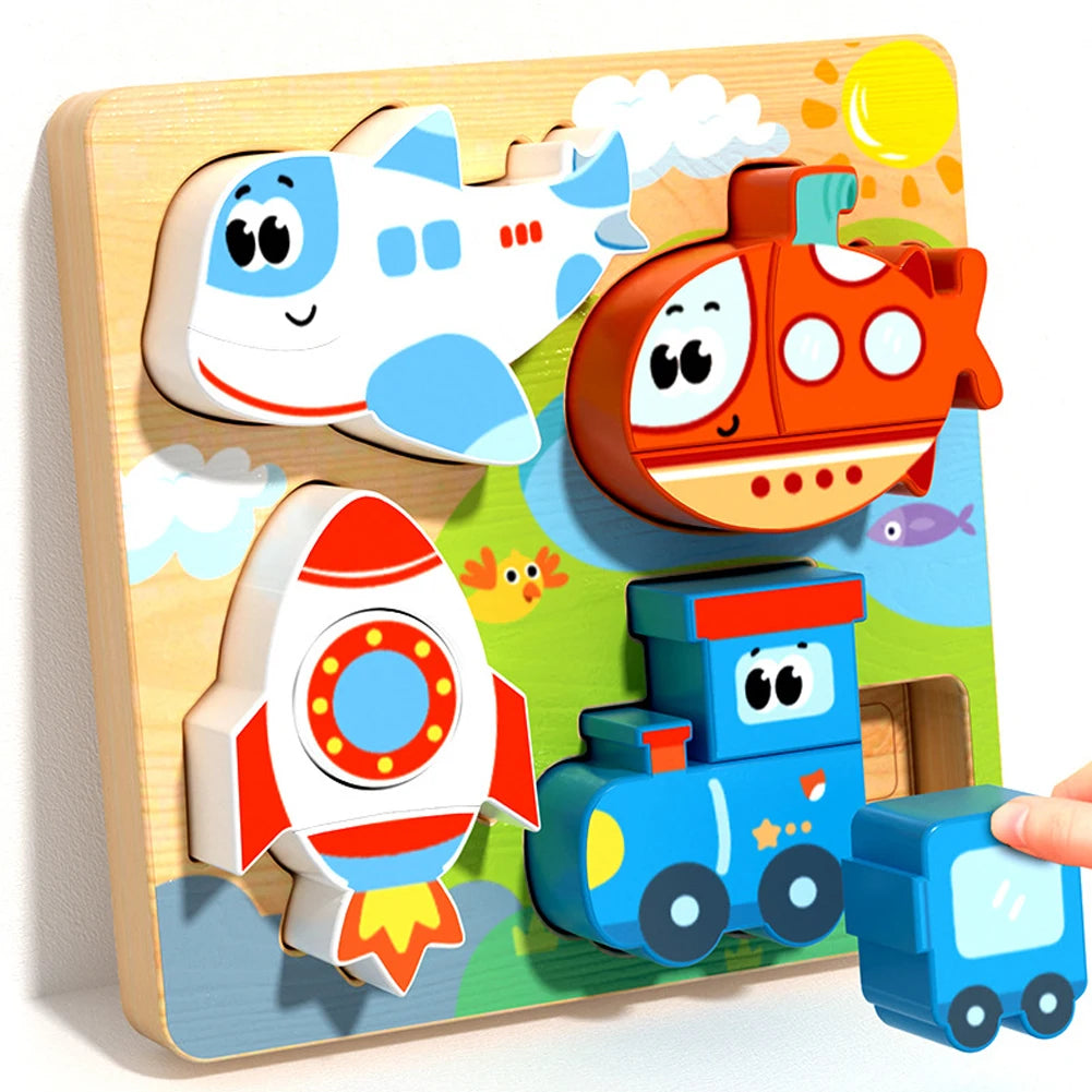 4-in-1 Wooden 3D Animal Puzzle – Educational Learning Toy for Kids
