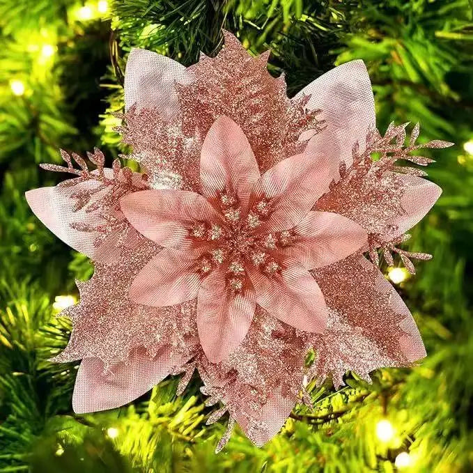 1–20pcs Glitter Artificial Christmas Flowers, Xmas Tree Ornaments & Holiday Decorations