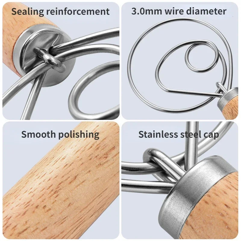 Danish Dough Whisk with Wooden Handle – Stainless Steel Baking Tool