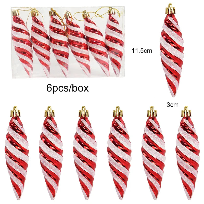 6pcs Christmas Candy Cane, Lollipop & Hanging Ball Ornaments for Xmas Tree