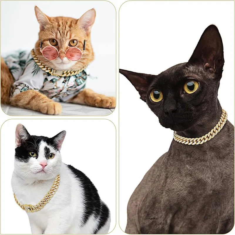 SEO Title: Luxury Gold Metal Chain Collar for Dogs & Cats | Pet Necklace