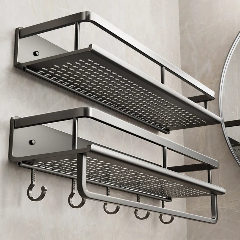 Wall-Mounted Aluminum Bathroom Rack – Space-Saving Storage Shelf