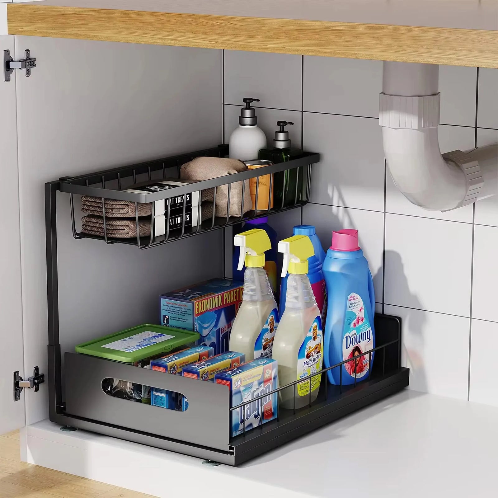 2-Tier Sliding Under Sink Organizer – Kitchen & Bathroom Storage