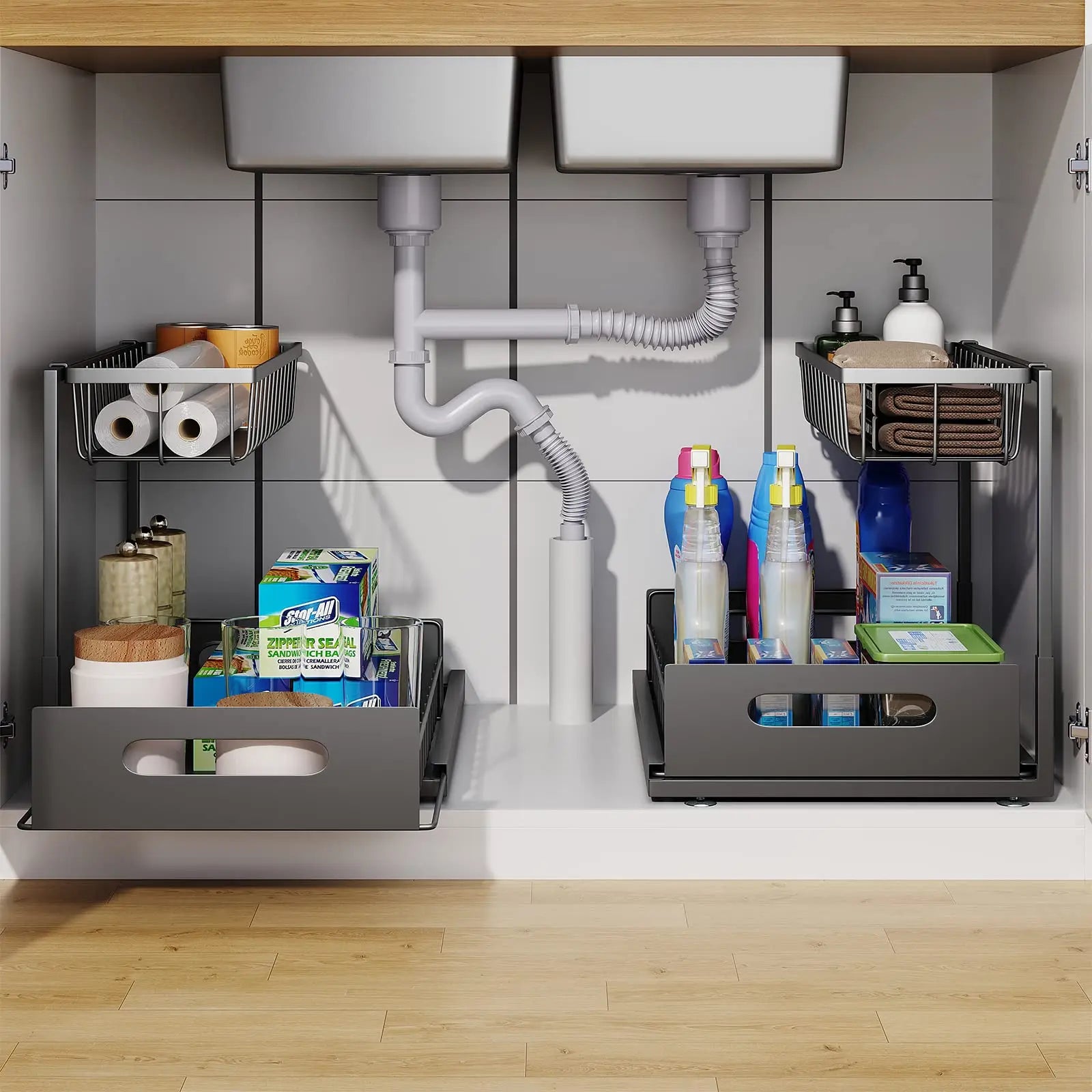 2-Tier Sliding Under Sink Organizer – Kitchen & Bathroom Storage