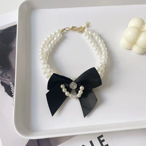 Pearl Bow Pet Collar – Double-Layer Necklace for Cats & Small Dogs