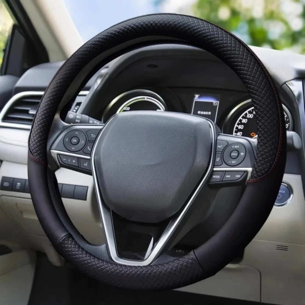 Universal Microfiber Leather Steering Wheel Cover – Anti-Slip, 38cm