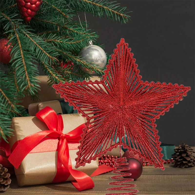 25cm Red Gold Glitter Star Christmas Tree Topper – Festive Decoration