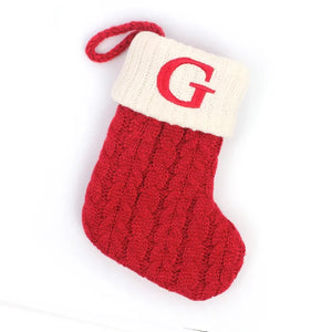 Personalized Christmas Stocking Ornaments, Knitted Tree Decorations with Snowflake Alphabet Letters