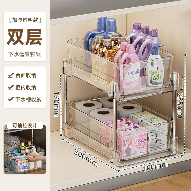 Writing  2-Tier Under Sink Organizer – Sliding Pull-Out Storage Rack