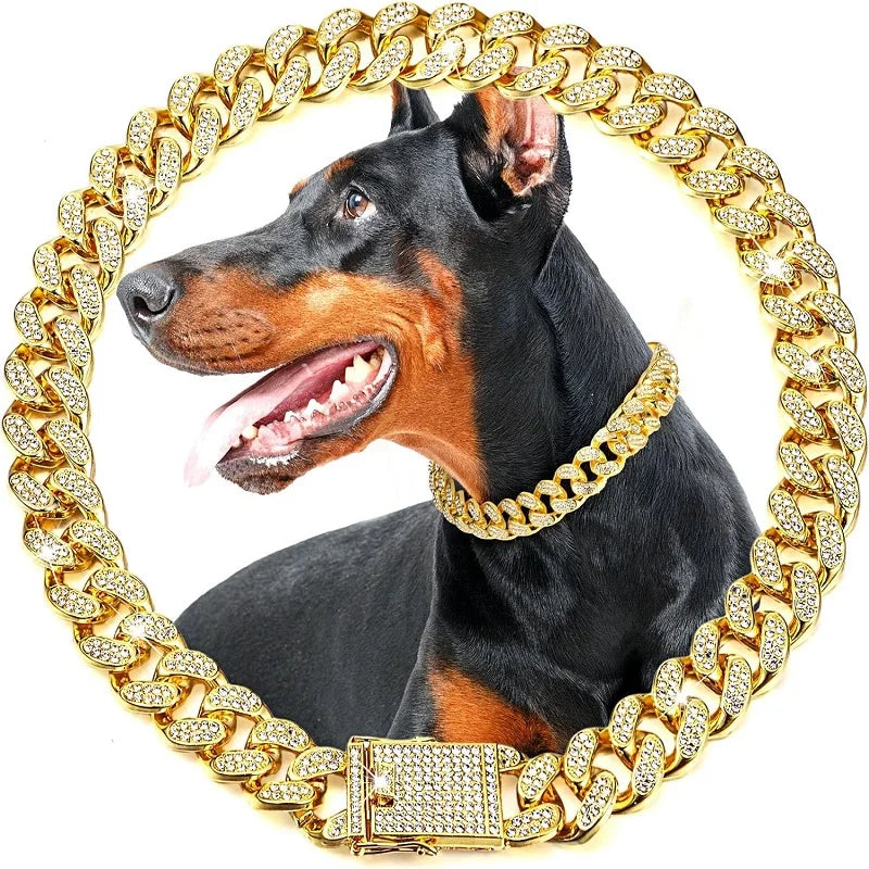 SEO Title: Luxury Gold Metal Chain Collar for Dogs & Cats | Pet Necklace