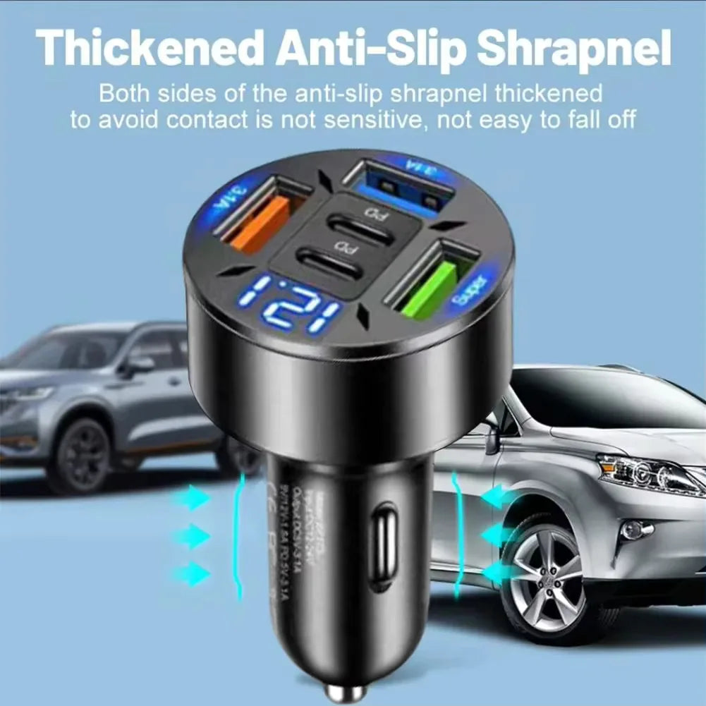 250W 5-Port Car Charger – PD QC3.0 Fast Charging USB-C Adapter for iPhone
