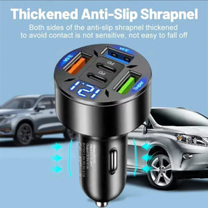 250W 5-Port Car Charger – PD QC3.0 Fast Charging USB-C Adapter for iPhone