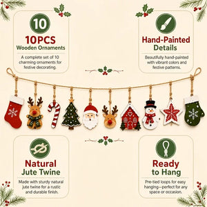 10-Piece Wooden Christmas Decor Set – Santa & Reindeer