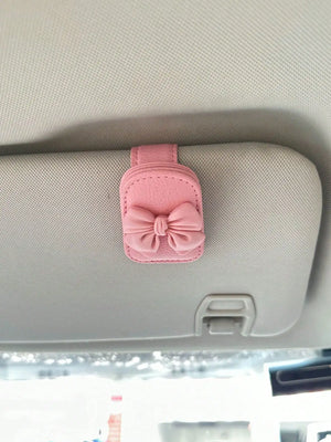 Pink Rhinestone Car Sun Visor Glasses Clip – Cute Bow Tie Holder