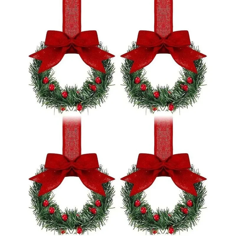 4-Piece Mini Christmas Wreaths with Bows & Red Berries
