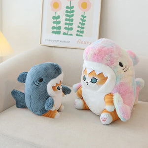 Kawaii Shark Cat Plush Toy – Soft Colorful Stuffed Animal Gift