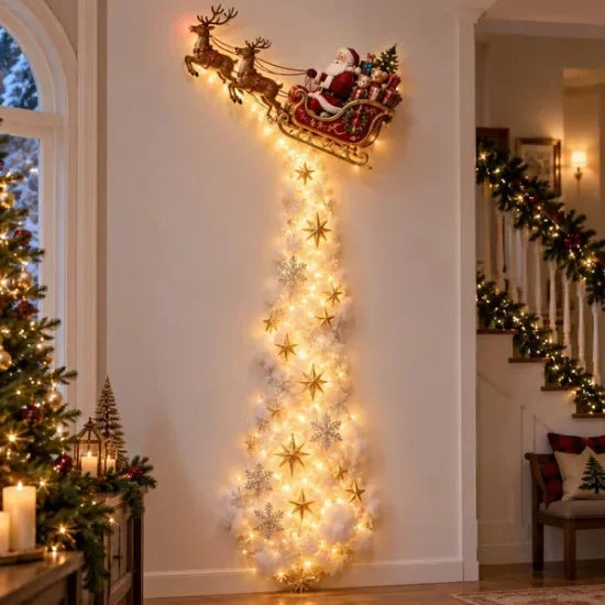 Glowing Christmas Wall Light – Santa Sleigh & Reindeer Decor
