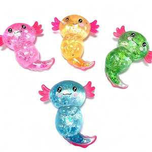 Writing  Cute Axolotl Squishy Toy – Glitter Stress Relief Fidget
