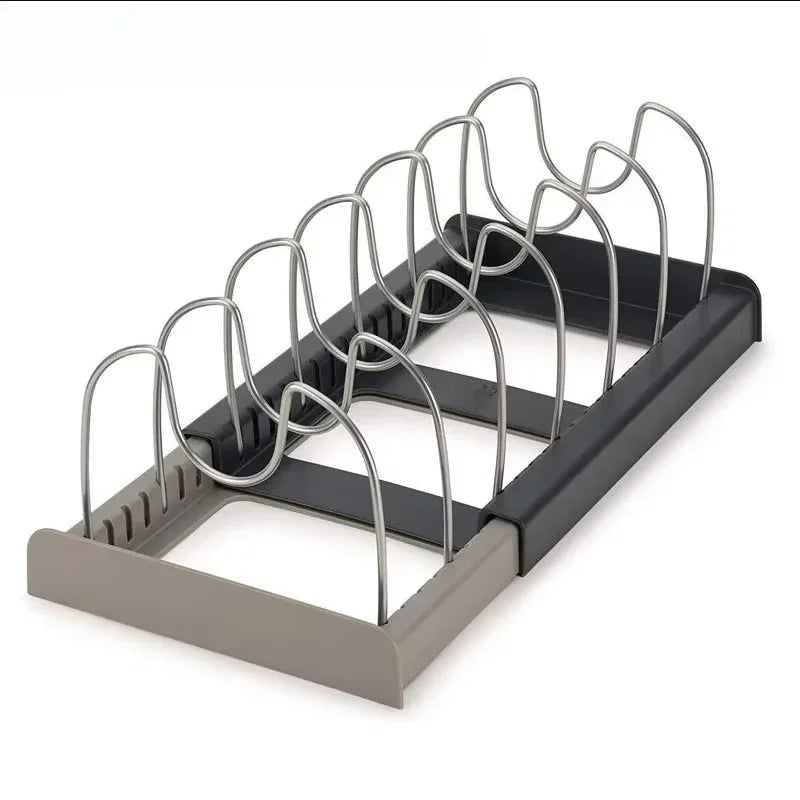 7-Grid Adjustable Pot and Pan Organizer Rack – Space-Saving Kitchen Storage