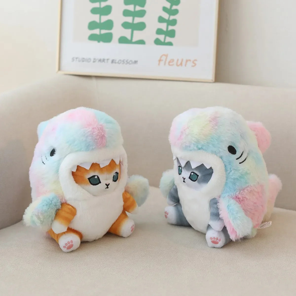 Kawaii Shark Cat Plush Toy – Soft Colorful Stuffed Animal Gift