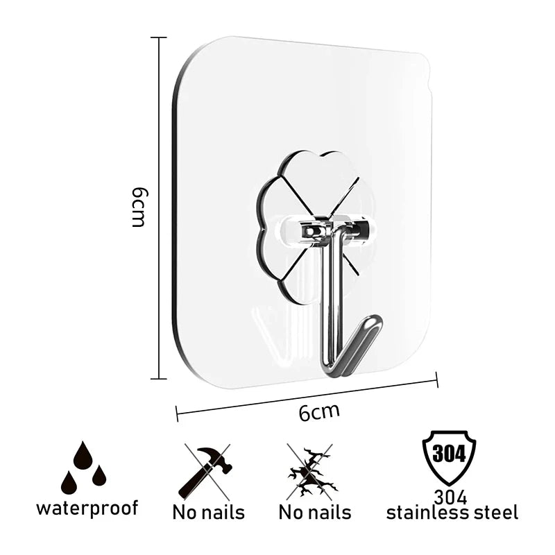 Transparent Self-Adhesive Wall Hooks for Kitchen & Bathroom