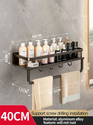 Wall-Mounted Aluminum Bathroom Rack – Space-Saving Storage Shelf