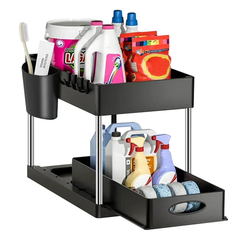2-Tier Under Sink Organizer – Sliding Storage Rack for Kitchen & Bathroom
