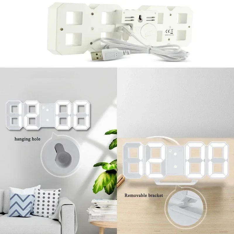 3D LED Digital Clock with Alarm, Date & Temperature Display