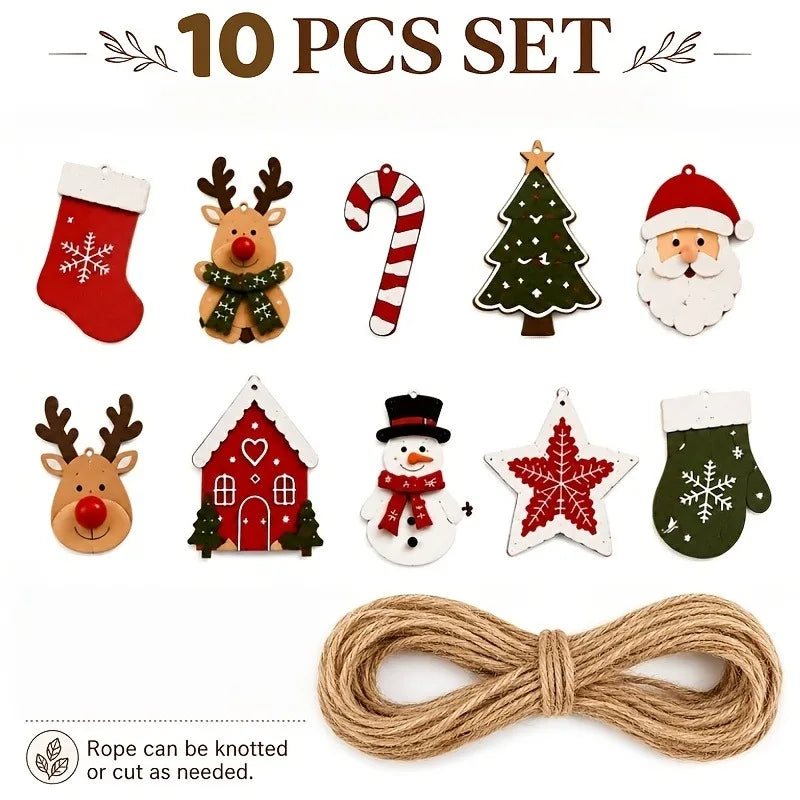 10-Piece Wooden Christmas Decor Set – Santa & Reindeer