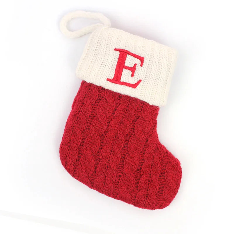 Personalized Christmas Stocking Boots, Knitted Xmas Tree Ornaments with Snowflake Letters
